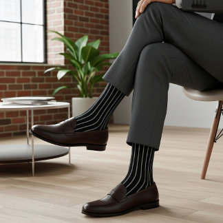 Chaussette Robe classique à rayures fines noires et blanches