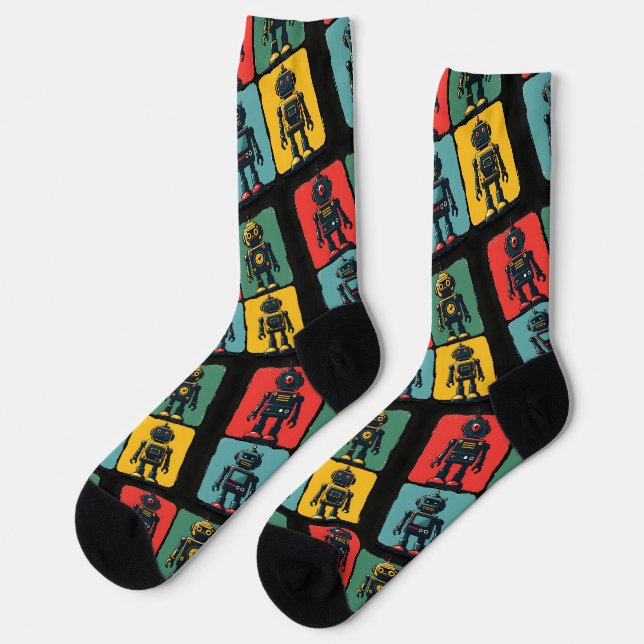 Chaussette Robots de caricature Retro Sci Fi (Gauche)
