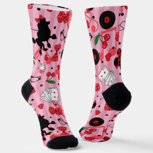 Chaussette Rokabilly Girly Style Poodle Motif rose