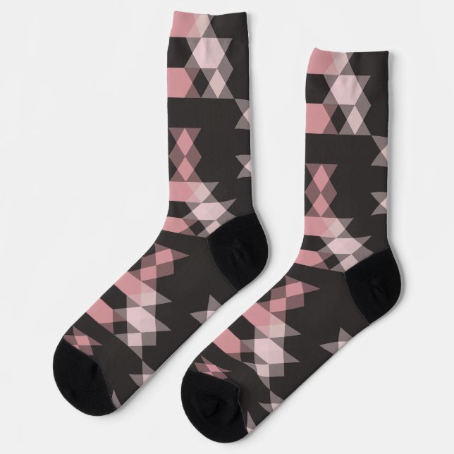 Chaussette rose blanc et gris géométrique (Gauche)