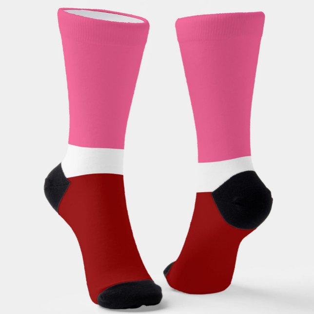 Chaussette Rose Blanc Marron Rouge Bloc de Couleur  (Créateur téléchargé)