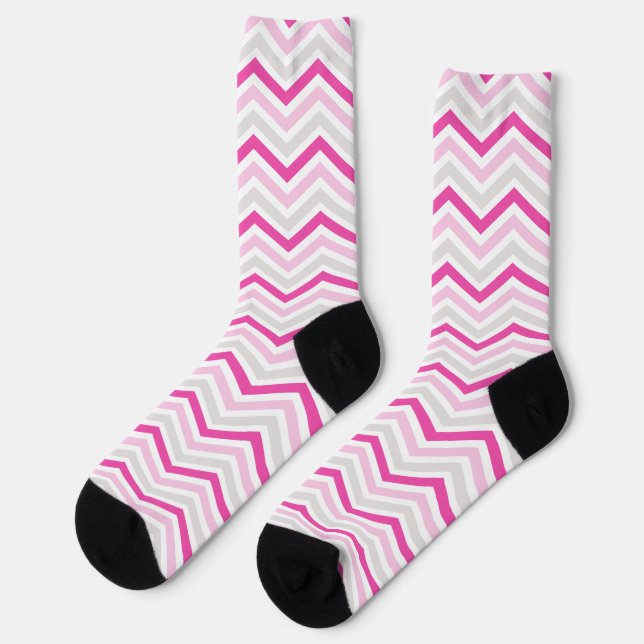 Chaussette Rose, Gris, Blanc Tiré Chevron (Gauche)