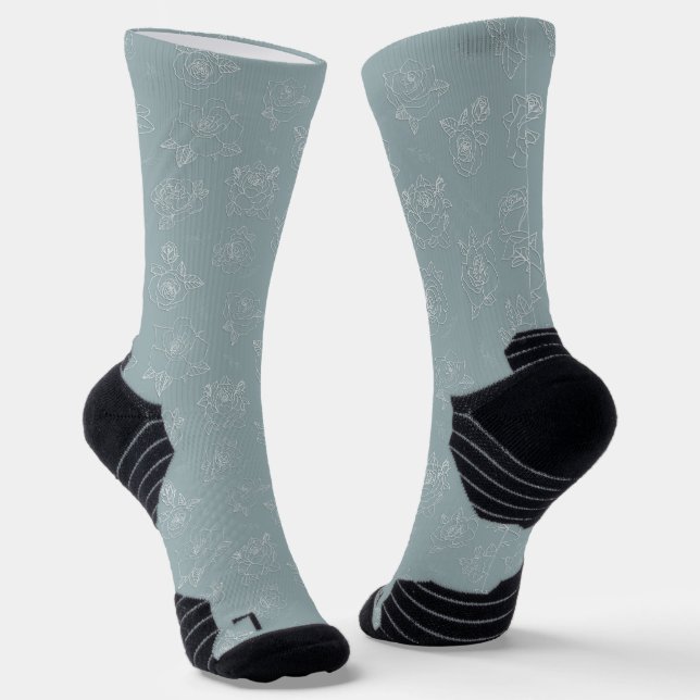 Chaussette Rose Line-Art Sauge Douce (Angulaire)