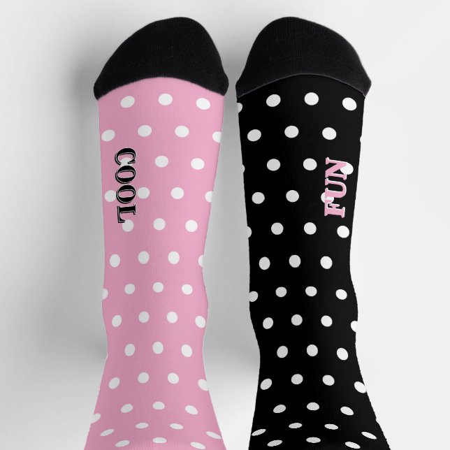 Chaussette Rose pastel amusant et cool points noirs et blancs (Haut)