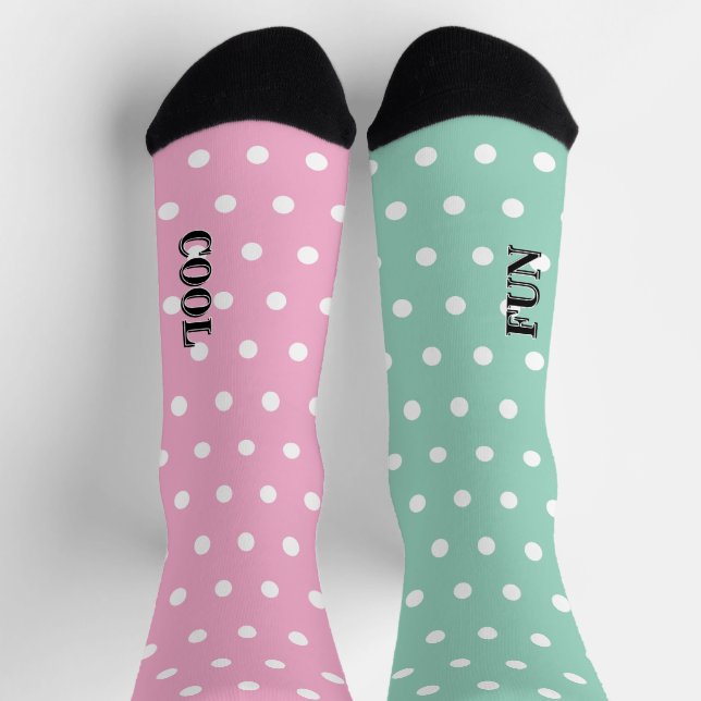 Chaussette Rose pastel vert blanc points amusants Cool Fun (Haut)