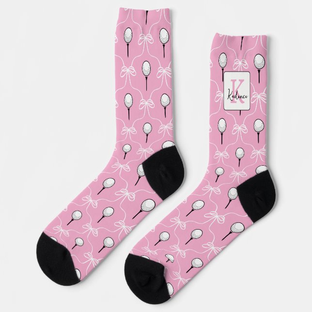 Chaussette Rose Préparatoire Motif de Golf avec Monogramme Bl (Gauche)