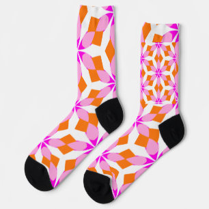 Chaussette Rose Violet et Orange Floral Géométrique