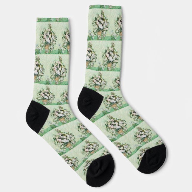 Chaussette Roses blanches de Van Gogh - Art floral à la menth (Droite)