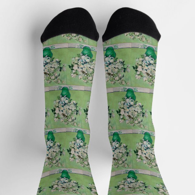 Chaussette Roses blanches de Van Gogh - Vase émeraude Art flo (Haut)