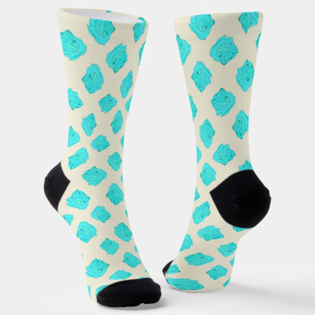 Chaussette Roses bleus sur chaussettes crème (Angulaire)
