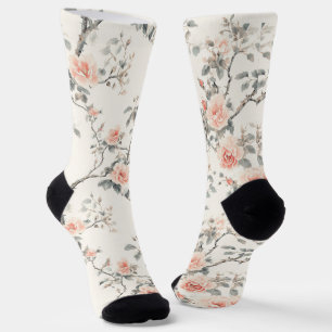 Chaussette Roses Florales Crème Pêche