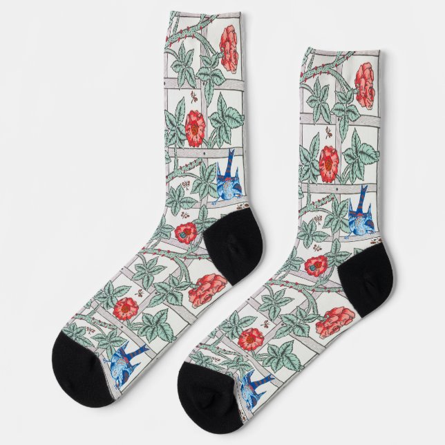 Chaussette Roses grimpantes et petits oiseaux, William Morris (Gauche)