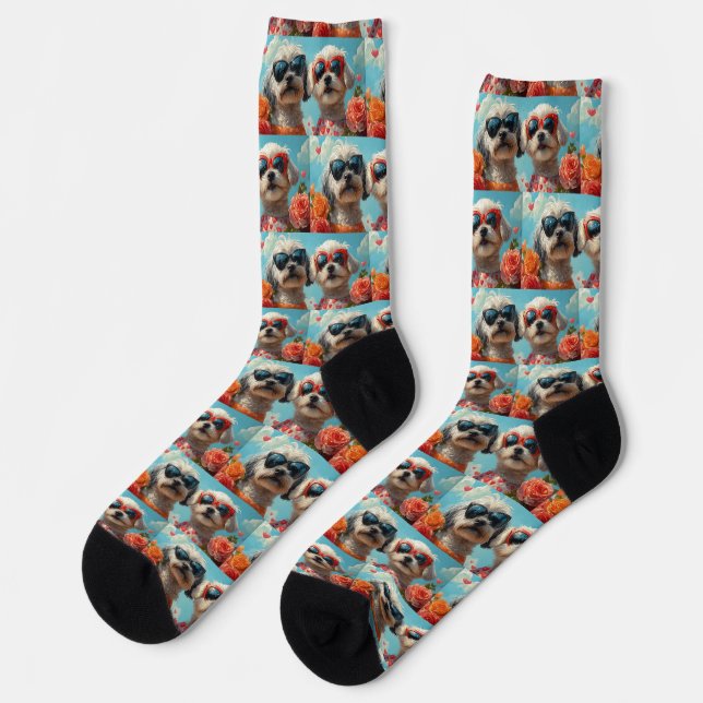 Chaussette Roses Maltese à coeur pour la Saint-Valentin  (Gauche)
