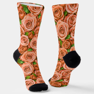 Chaussette Roses Roses Corail Motif Floral