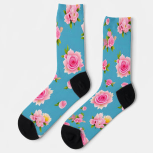 Chaussette Roses roses sur un fond bleu