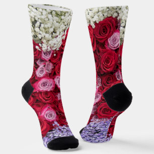 Chaussette Roses rouges et roses avec gypsophile colorée