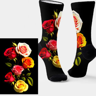 Chaussette Roses rouges roses jaunes sur chaussettes noires