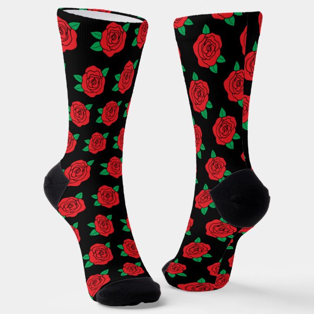 Chaussette Roses rouges sur Mariage de fleurs noires (Angulaire)