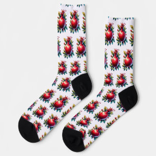 Chaussette Rosh Hashana Couleur de l'eau Grenade rouge