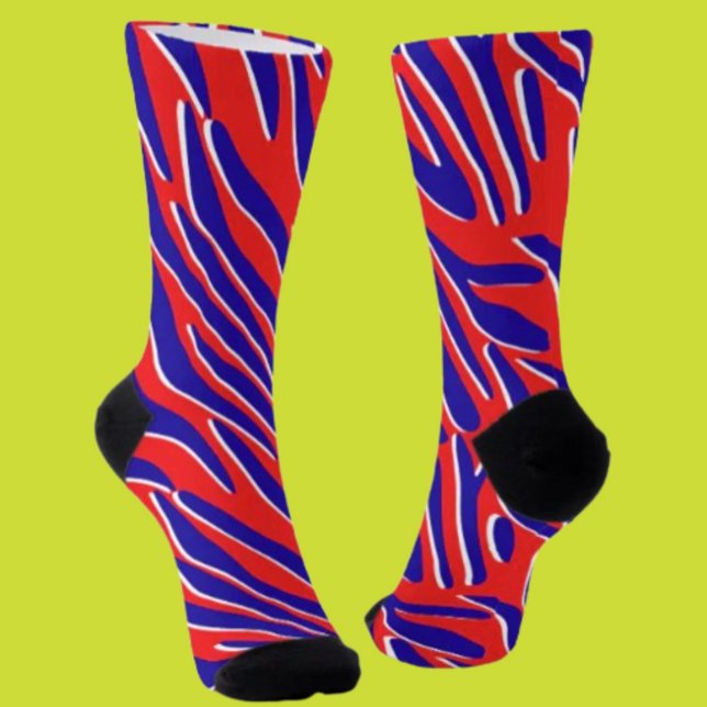 Chaussette Rouge, Blanc & Gras | Chaussettes rayées de tigre (Créateur téléchargé)