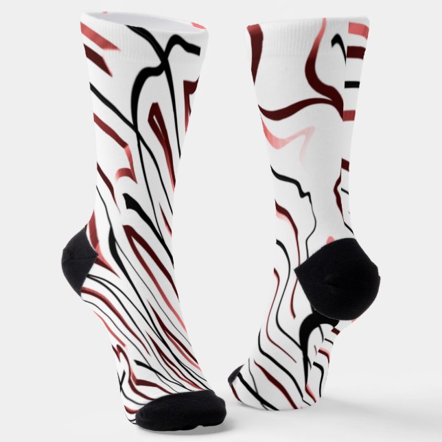 Chaussette Rouge blanc noir Abstrait rayure design (Angulaire)