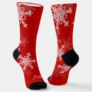 Chaussette Rouge Blanc Snowflakes Minimaliste Nom de Noël