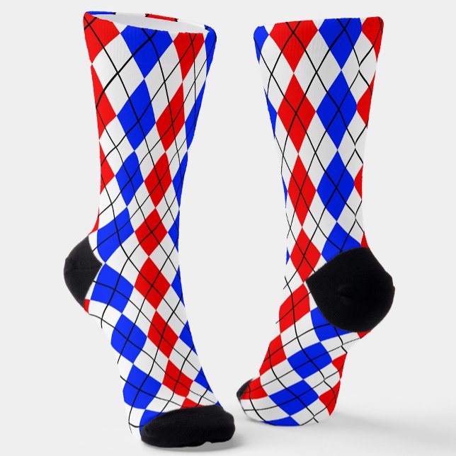 Chaussette Rouge Bleu Blanc Jacquard Diamant Motif Design (Créateur téléchargé)