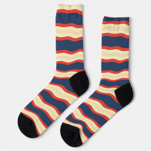 Chaussette Rouge Bleu foncé Crème Ondulé  