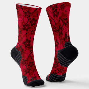 Chaussette rouge brun floral rustique mode motif rétro