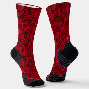 Chaussette rouge brun floral rustique mode motif rétro