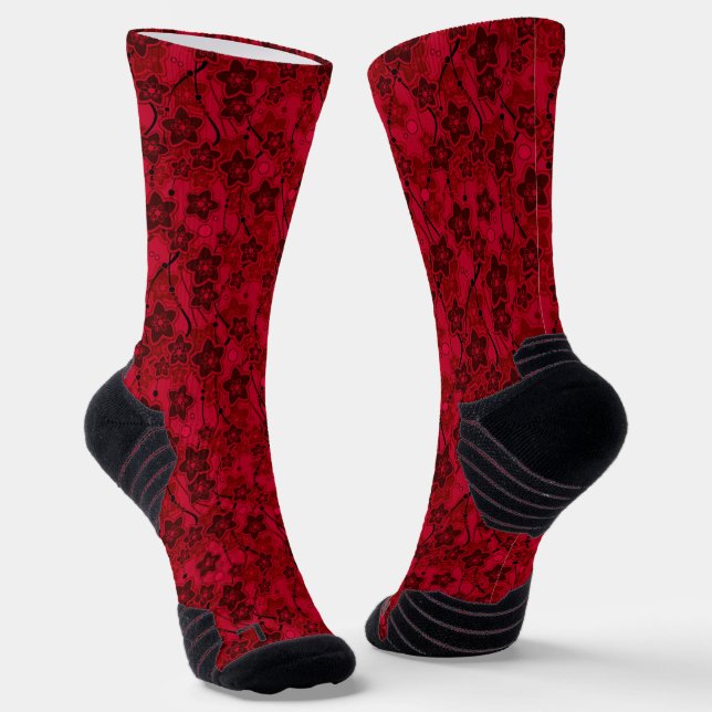 Chaussette rouge brun floral rustique mode motif rétro (Angulaire)