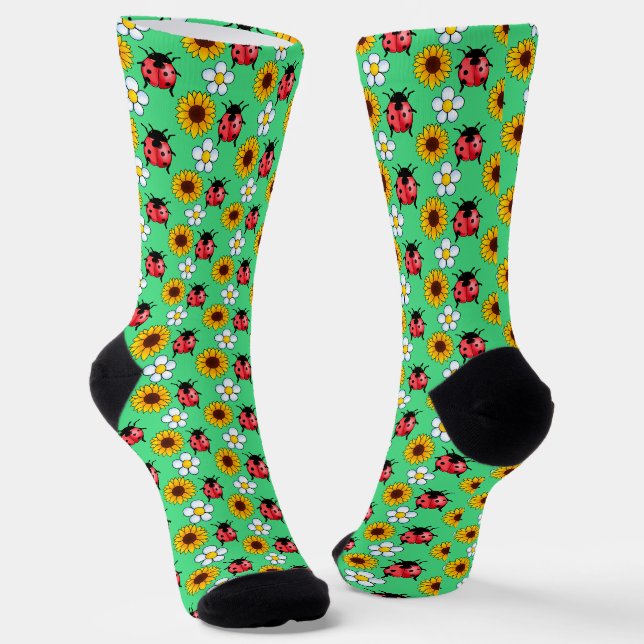 Chaussette Rouge Et Noir Ladybug Avec Fleurs (Angulaire)