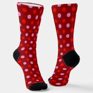 Chaussette Rouge et rose sur fond bordeaux à pois design