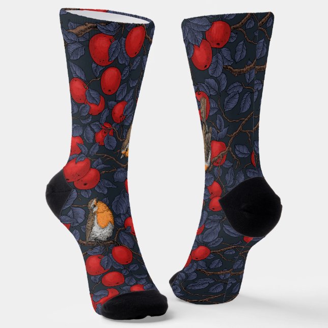 Chaussette Rouge-gorges dans le pommier/bleu et rouge (Angulaire)