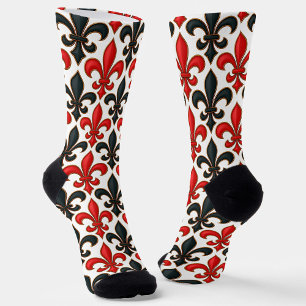 Chaussette Rouge noir baroque Fleur de lis Motif Design