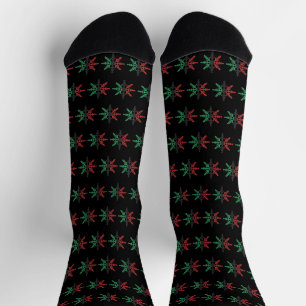 Chaussette Rouge noir vert Motif de flocon de neige Kwanzaa