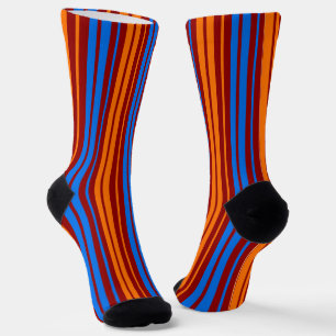 Chaussette Rouge Orange Bleu Design à Rayures Verticales