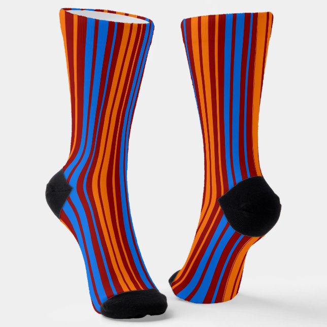 Chaussette Rouge Orange Bleu Design à Rayures Verticales   (Angulaire)