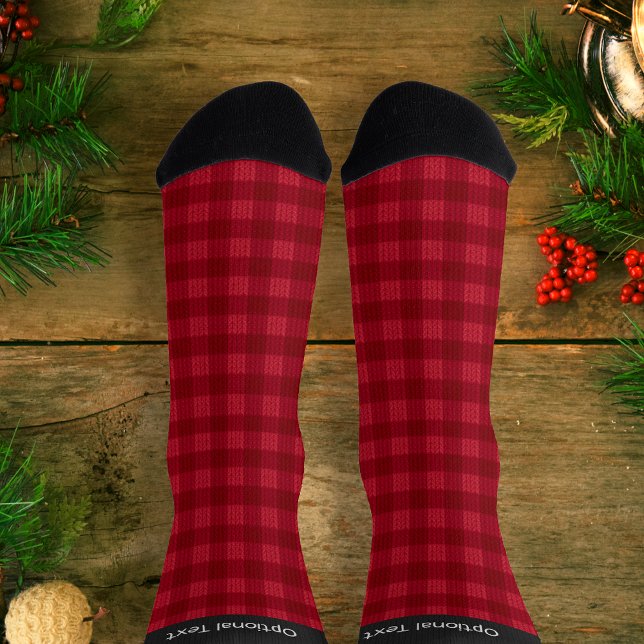 Chaussette Rouge Plaid Cosy Knit Look Imprimer - votre nom /  (Créateur téléchargé)