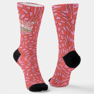 Chaussette Rouge Rétro et Tourbillon Rose Joyeux Noël Maman