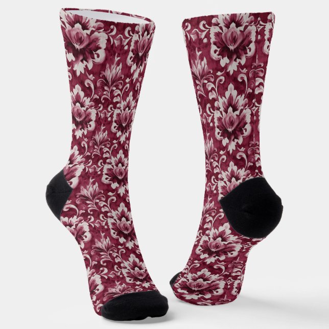 Chaussette Rouge Royal Luxe Damask Français  (Angulaire)