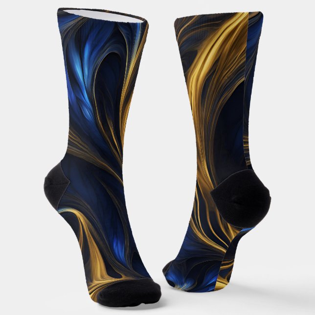 Chaussette Royal Blue Gold Abstrait Swirl (Angulaire)