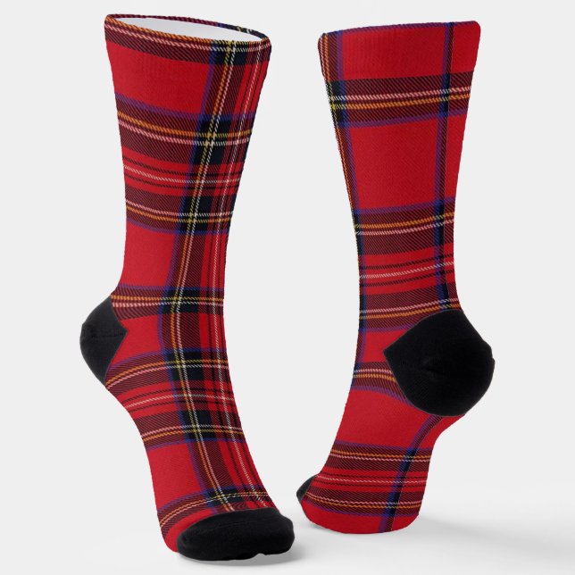 Chaussette Royal Stewart tartan rouge noir plaid (Angulaire)