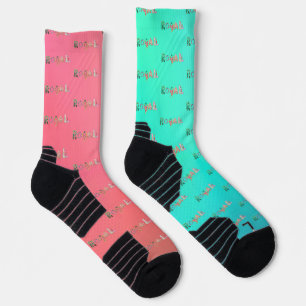 Chaussette RoyaLi, lettres florales Rose & Turquoise