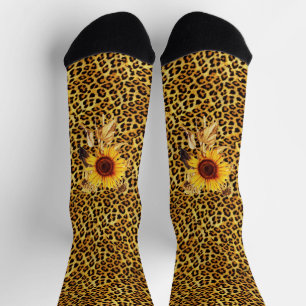 CHAUSSETTE RUBAN EN FOURRURE DE LÉOPARD IMPRIMÉE ET SUFLOWERS