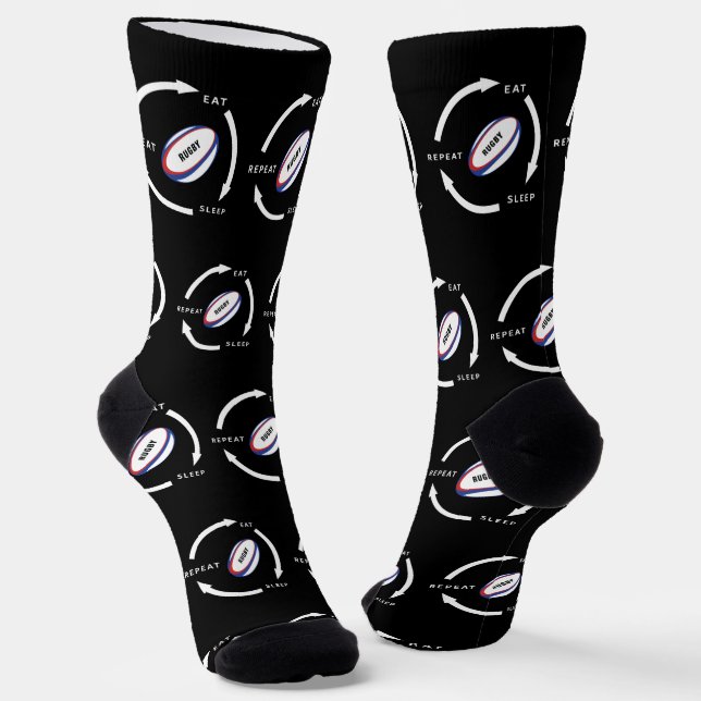 Chaussette Rugby Manger Dormir Répéter Citation de fan de spo (Angulaire)
