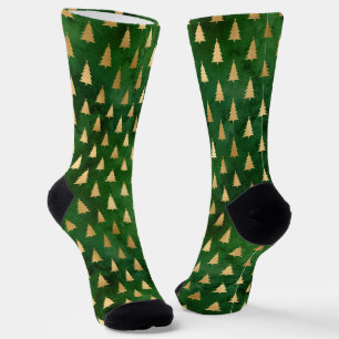 Chaussette Russe vintage d'or vert de Noël arbres motif