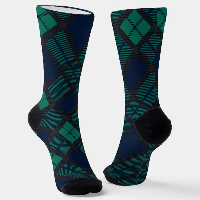 Chaussette Rustic Black Watch Plaid Green Blue Tartan (Angulaire)