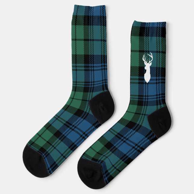 Chaussette Rustic Plaid Green Blue Antler Campbell Tartan (Gauche)