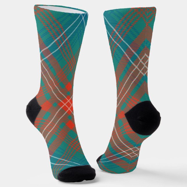 Chaussette Rustic Plaid Orange Turquoise Wilson Tartan (Angulaire)